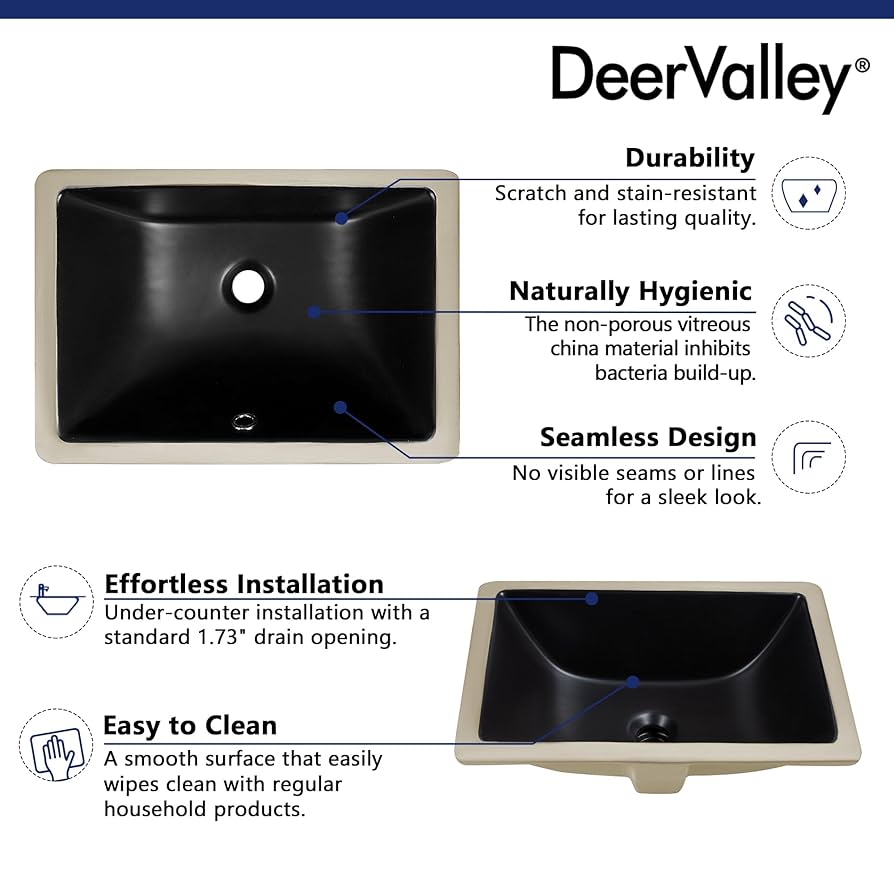 DeerValley Black Undermount Bathroom Sink 18'' x 13
